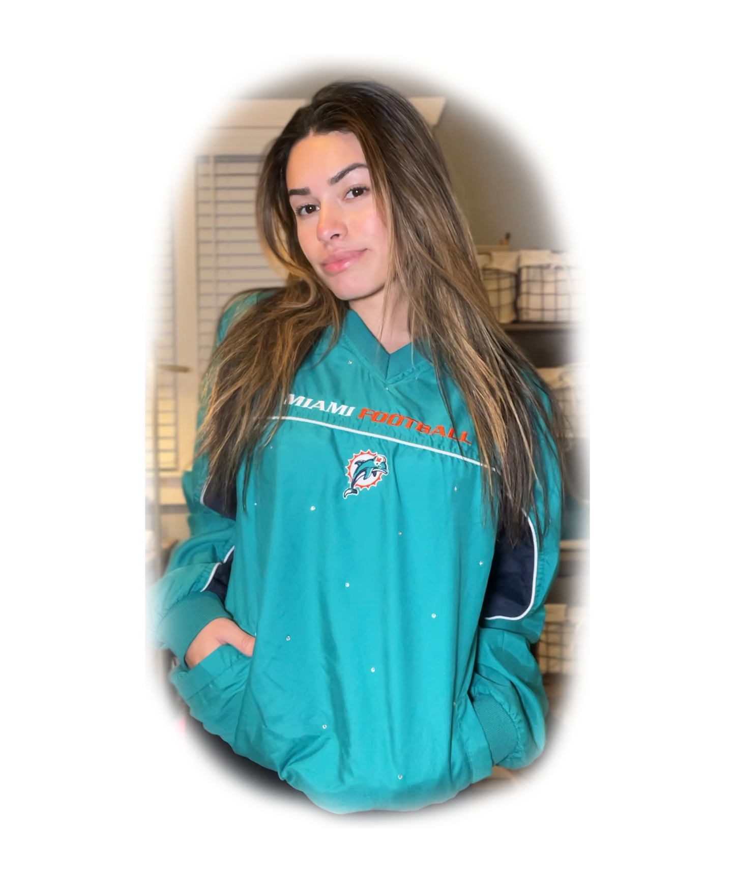 Miami, Dolphins NFL custom studded front pull over